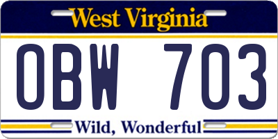 WV license plate OBW703