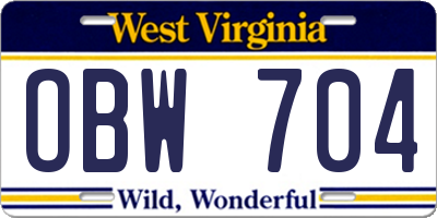WV license plate OBW704