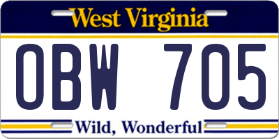 WV license plate OBW705