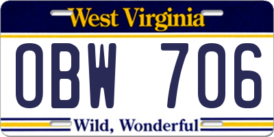 WV license plate OBW706