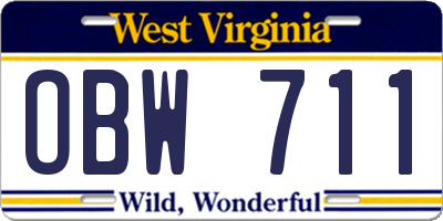 WV license plate OBW711