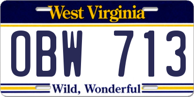 WV license plate OBW713