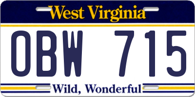 WV license plate OBW715
