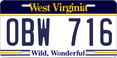 WV license plate OBW716