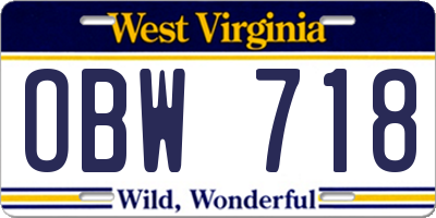 WV license plate OBW718