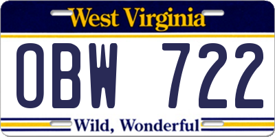 WV license plate OBW722