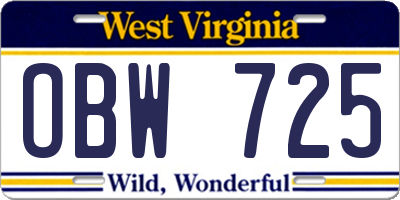 WV license plate OBW725