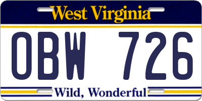 WV license plate OBW726