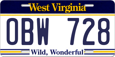 WV license plate OBW728