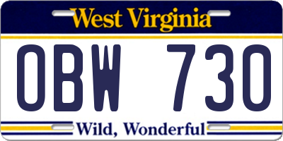 WV license plate OBW730
