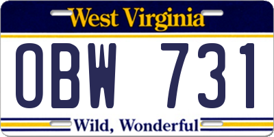WV license plate OBW731