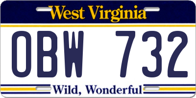 WV license plate OBW732