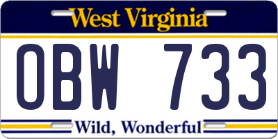 WV license plate OBW733
