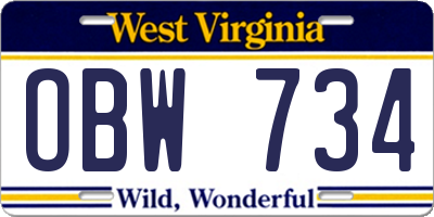 WV license plate OBW734