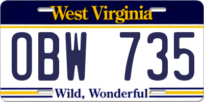 WV license plate OBW735