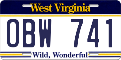 WV license plate OBW741