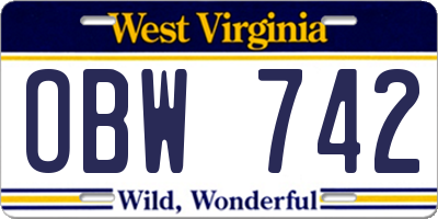 WV license plate OBW742