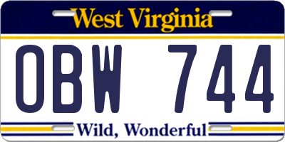 WV license plate OBW744