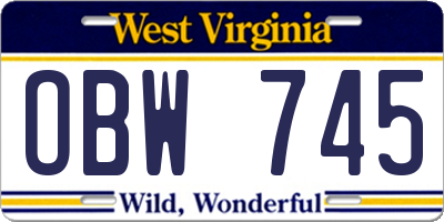 WV license plate OBW745