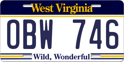 WV license plate OBW746