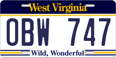 WV license plate OBW747