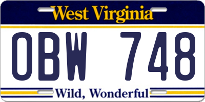 WV license plate OBW748