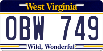 WV license plate OBW749