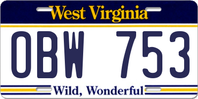 WV license plate OBW753