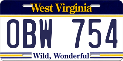 WV license plate OBW754