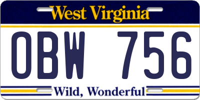 WV license plate OBW756