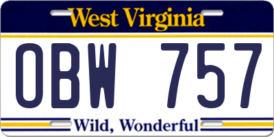 WV license plate OBW757