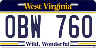 WV license plate OBW760