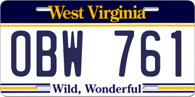 WV license plate OBW761