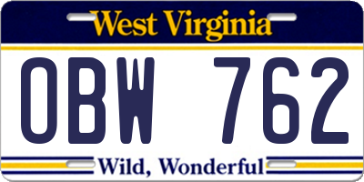 WV license plate OBW762