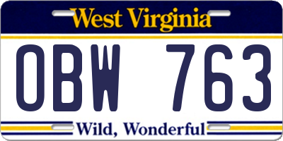 WV license plate OBW763