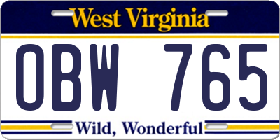 WV license plate OBW765