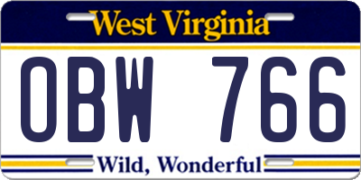 WV license plate OBW766