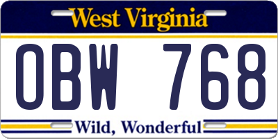 WV license plate OBW768