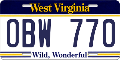 WV license plate OBW770