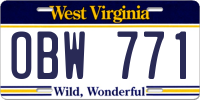 WV license plate OBW771