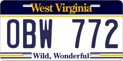 WV license plate OBW772