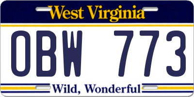 WV license plate OBW773