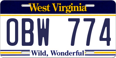 WV license plate OBW774