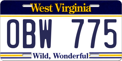 WV license plate OBW775