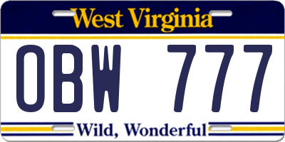 WV license plate OBW777