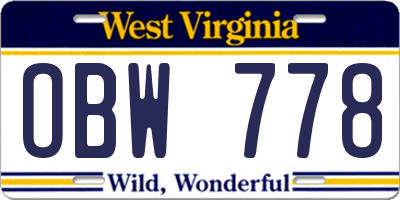 WV license plate OBW778