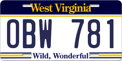 WV license plate OBW781
