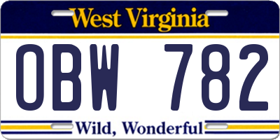 WV license plate OBW782