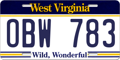 WV license plate OBW783