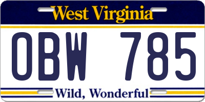 WV license plate OBW785